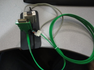 Here the EA-2CBL RJ12 plug is plugged into the center of the RJ45 jack. 